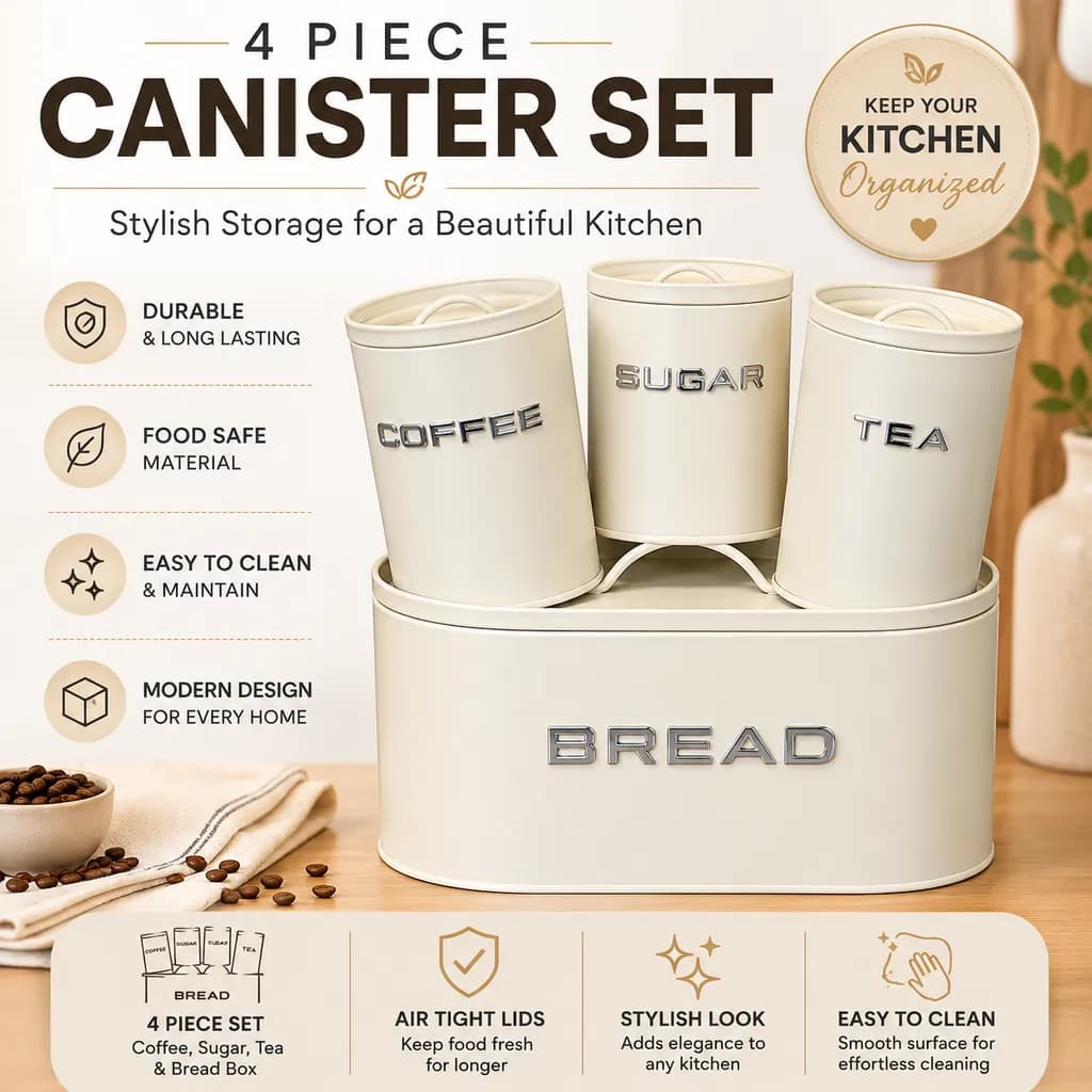 Luxury Airtight Kitchen Organizer Set (Tea, Coffee, Sugar + Bread Box) - Image 1
