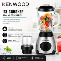 Kenwood Ice Crusher 300W Blender with 1.5L Glass Jar, Stainless Steel Blades & Safety Lock