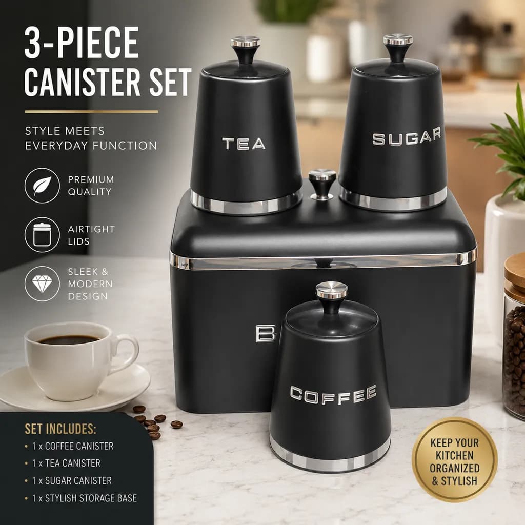 Premium Kitchen Organization Set – Bread Box & 3 Canisters - Image 2