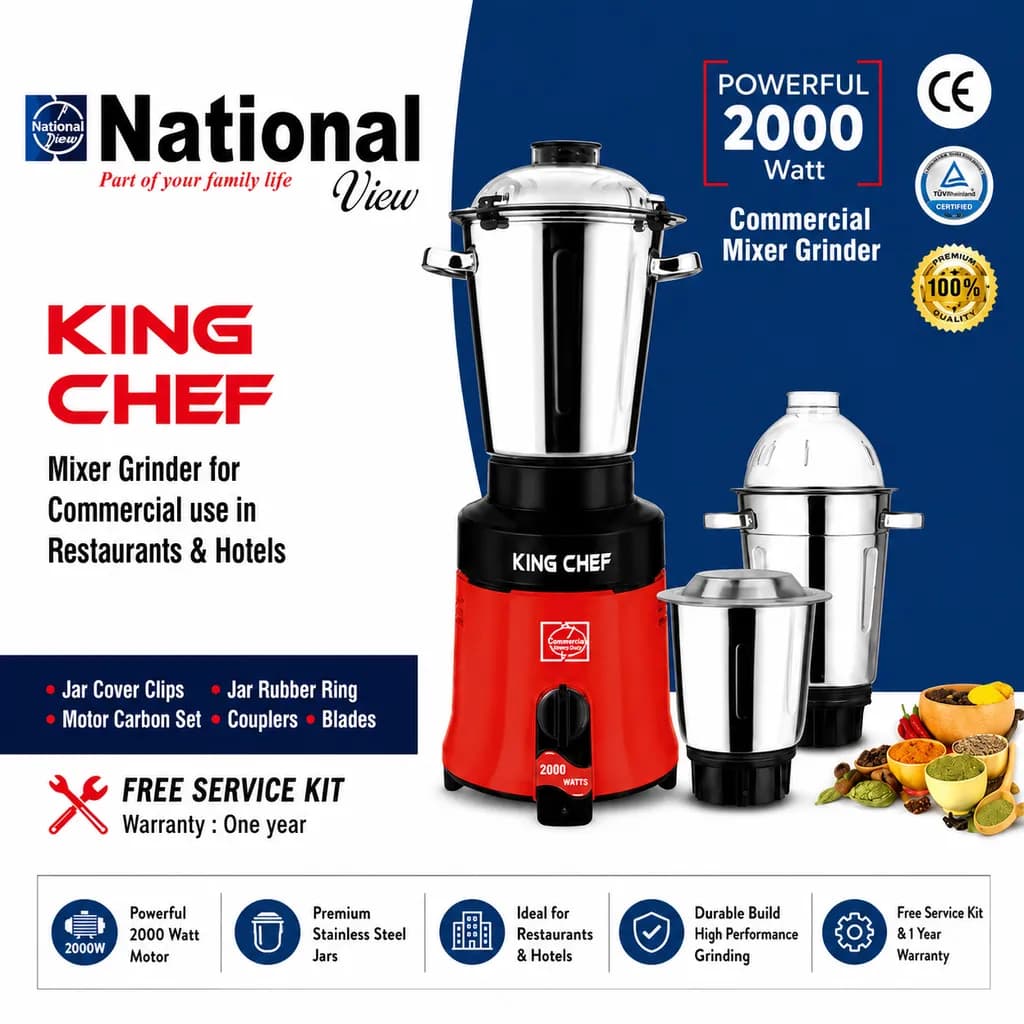 National View KING CHEF Commercial Mixer Grinder – Powerful 2000 Watts - Image 1