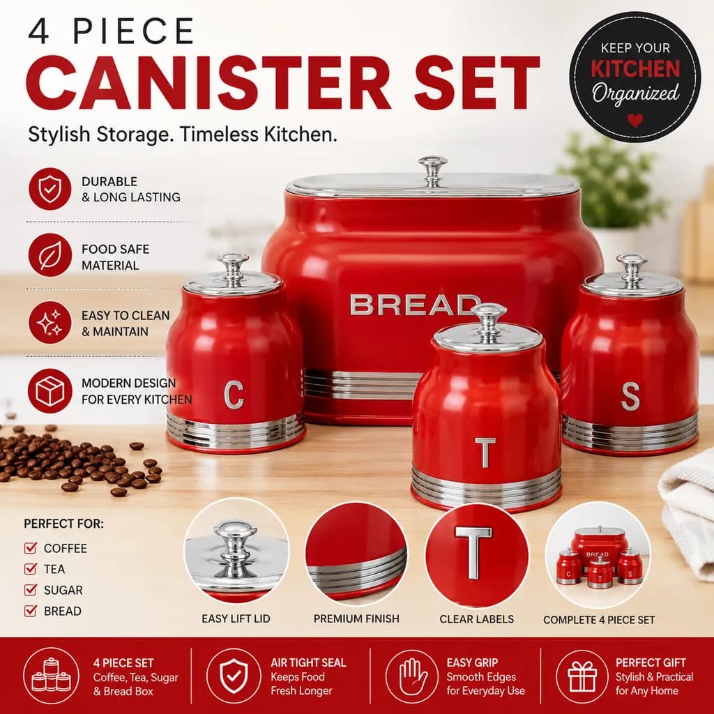 Premium Kitchen Organization Set – Bread Box & 3 Canisters - Image 1